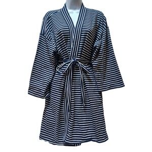 J Crew Navy Stripe Robe Coverup S/M Coastal Nautical Preppy Resort Loungewear
